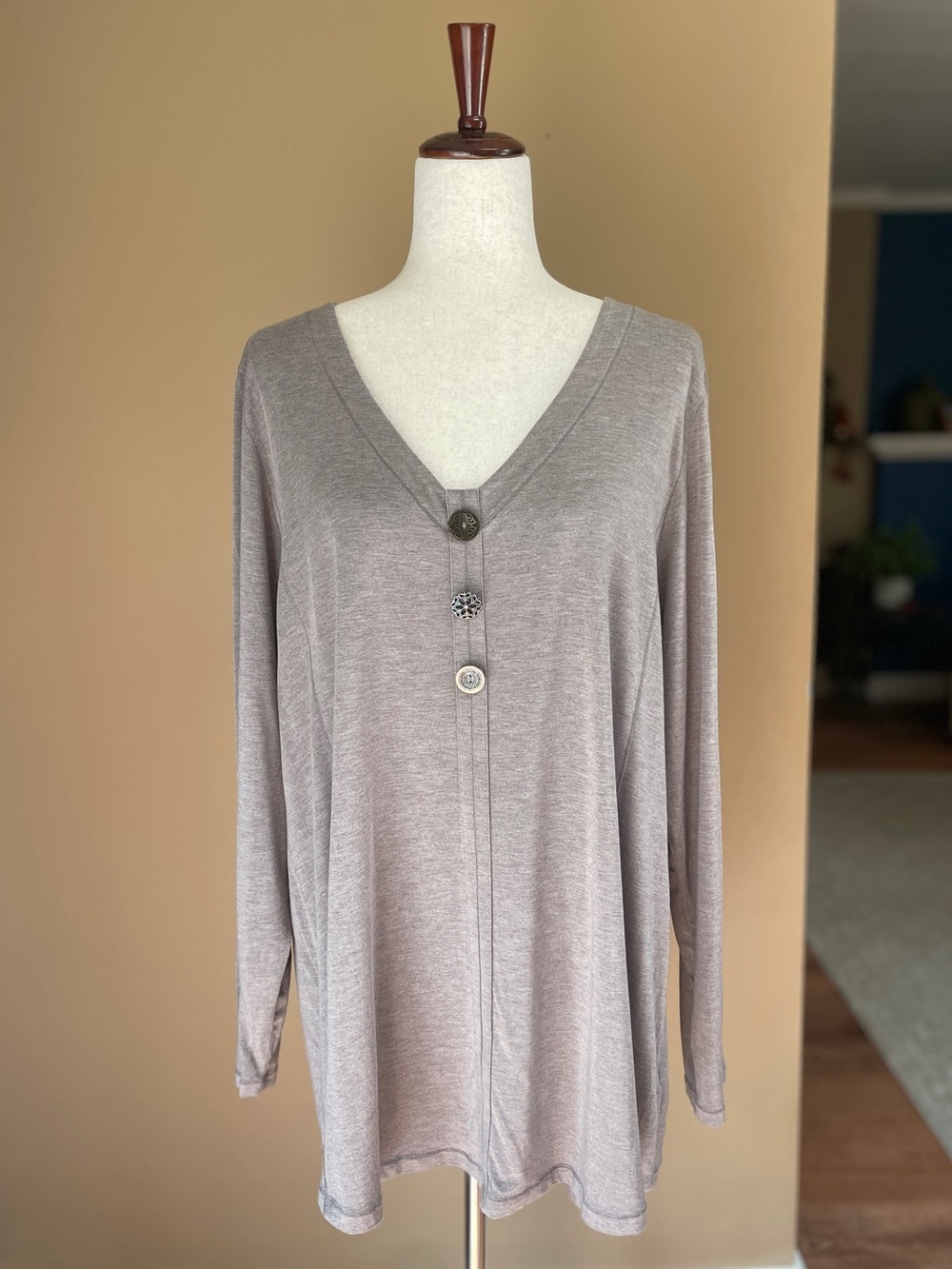 Soft Surroundings Womens Tunic Blouse Top 2X Modal Artsy Stretchy Long Sleeve